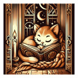 Vintage Sleeping Art Deco Style Cat With A Book Photo Print