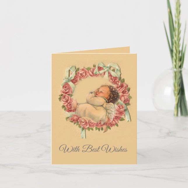 Vintage Sleeping Baby Angel Valentine Holiday Card (Front)