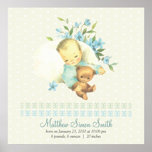 Vintage Sleeping Baby Personalized Birth Poster (Front)