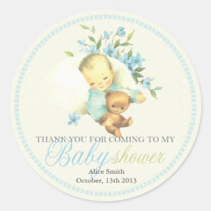 125 Round personalised vintage Blonde Baby Shower party bag labels stickers