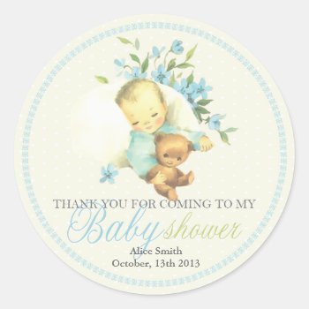 Vintage Sleeping Baby Shower Personalized Favor Classic Round Sticker by jardinsecret at Zazzle