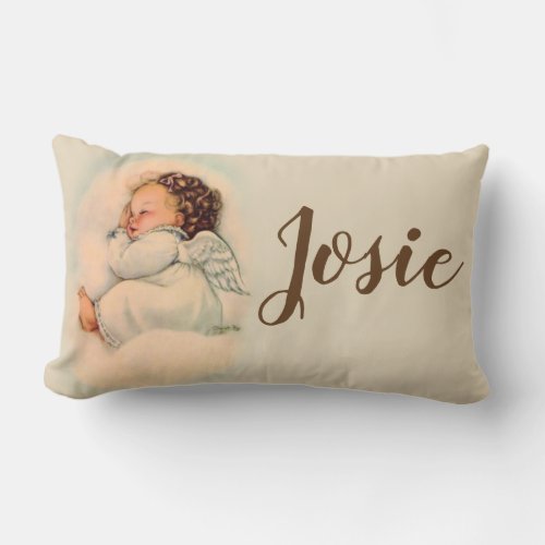 Vintage Sleeping BabyGirl  Guardian Angel Lumbar Pillow