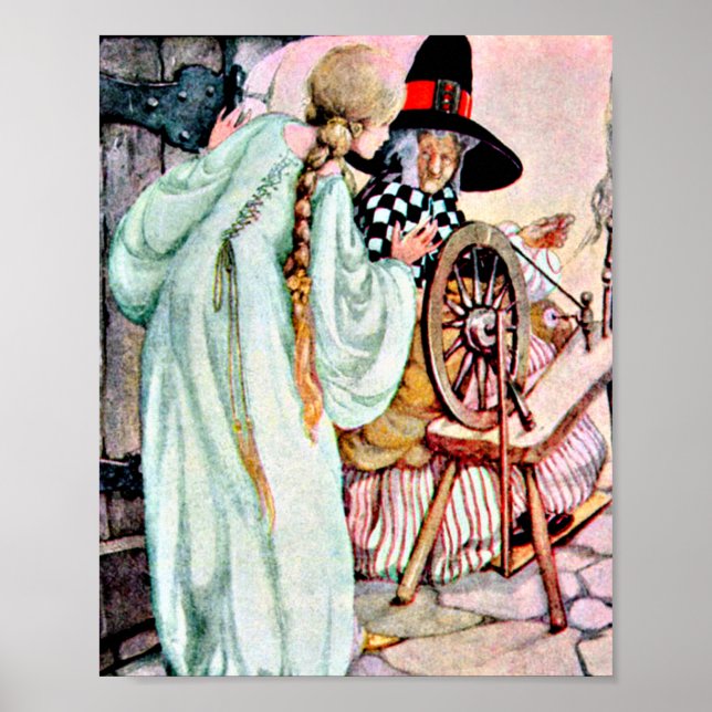 Vintage Sleeping Beauty Briar Rose Illustration Poster (Front)