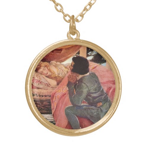 Vintage Sleeping Beauty by Jessie Willcox Smith Gold Plated Necklace