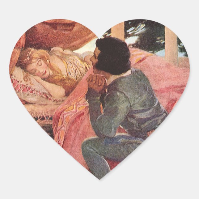 Vintage Sleeping Beauty by Jessie Willcox Smith Heart Sticker (Front)