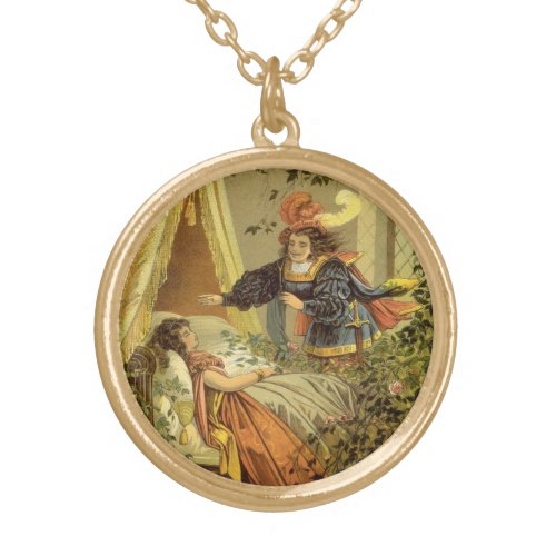 Vintage Sleeping Beauty Victorian Fairy Tales Gold Plated Necklace