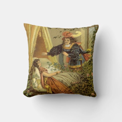 Vintage Sleeping Beauty Victorian Fairy Tales Throw Pillow