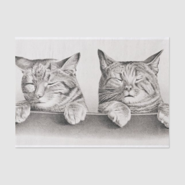 Vintage Sleeping Cats Lithograph, 1874 Decoupage Tissue Paper (Front)