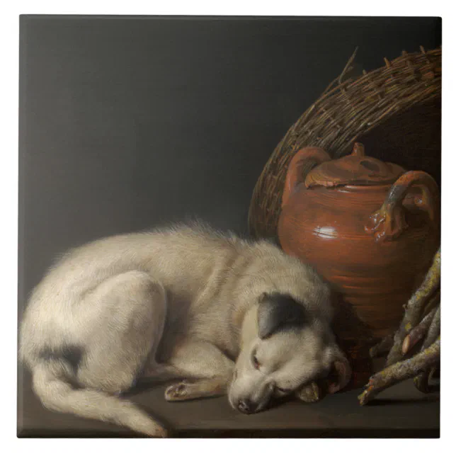 Vintage Sleeping Dog by Gerrit Dou Tile | Zazzle
