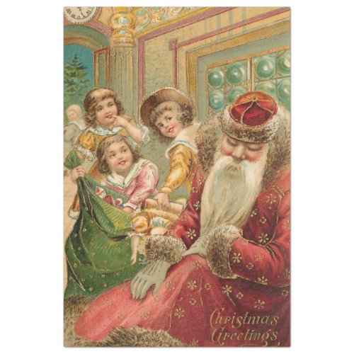 Vintage Sleeping Santa with Children and Toys Tissue Paper