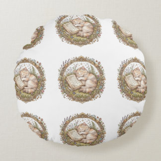 vintage Sleepy Cat Round Pillow