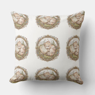 vintage Sleepy Cat Throw Pillow