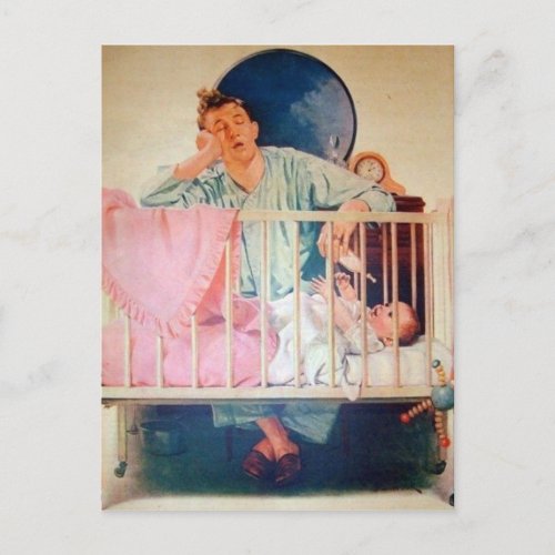 Vintage Sleepy Dad Postcard