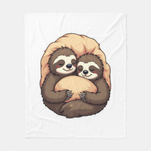Vintage Sleepy Sloth Couple Cozy Bed Graphic 2 Fleece Blanket
