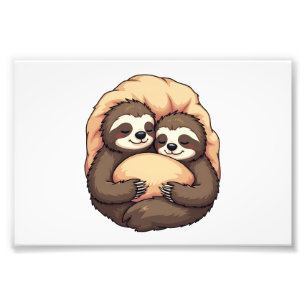 Vintage Sleepy Sloth Couple Cozy Bed Graphic 2 Photo Print
