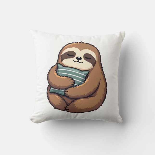 Vintage Sleepy Sloth Cozy Pillow Illustration 2 (Front)
