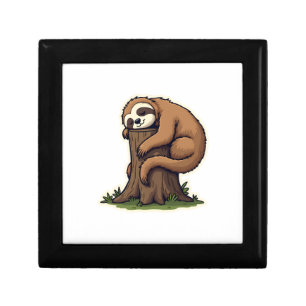 Vintage Sleepy Sloth Forest Log Cute Animal Art 2 Gift Box