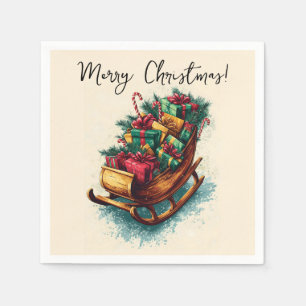 Vintage Sleigh Filled with Christmas Presents Napkins