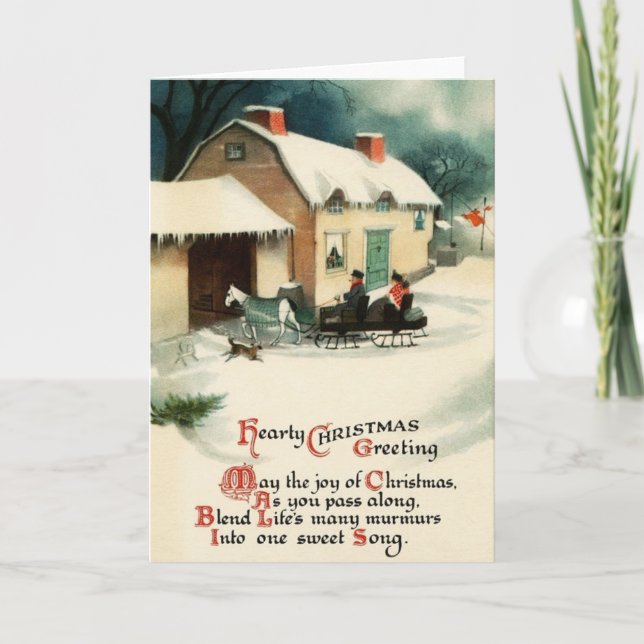 Vintage Sleigh Ride Christmas Greeting Card (Front)