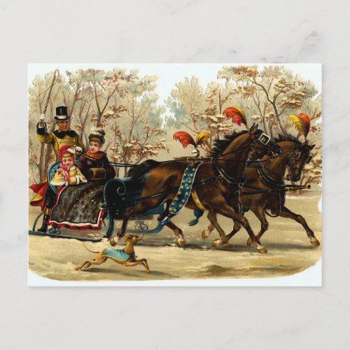 Vintage Sleigh Ride Holiday Postcard