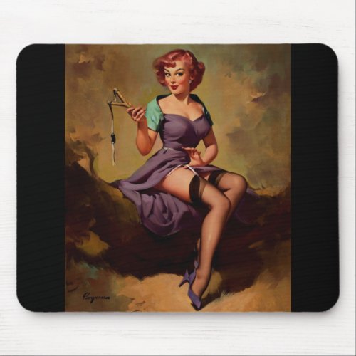 Vintage Slingshot Pin Up Girl Mouse Pad