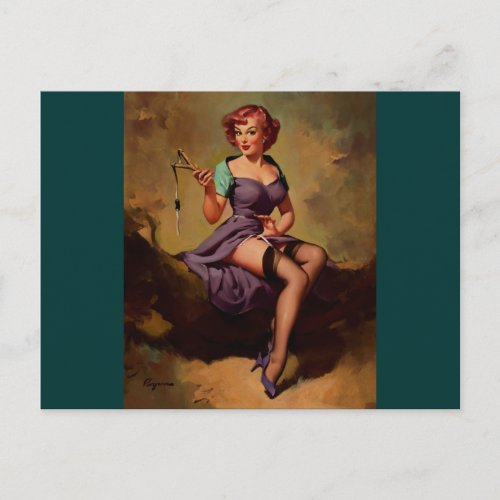 Vintage Slingshot Pin Up Girl Postcard