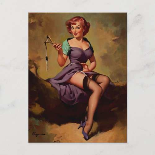 Vintage Slingshot Pin Up Girl Postcard