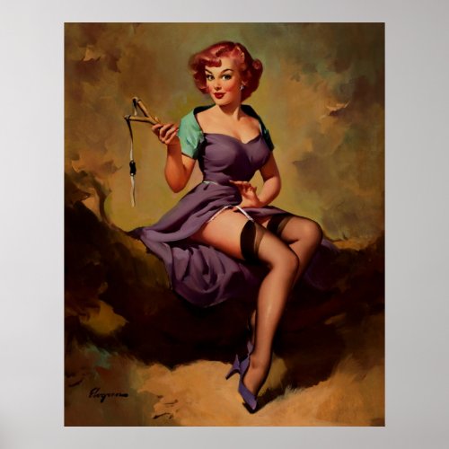 Vintage Slingshot Pin Up Girl Poster