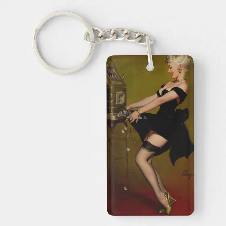 Vintage Slot Machine Pinup Girl Keychain Zazzle