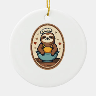 Vintage Sloth Baker Cute Retro Baking Art 2 Ceramic Ornament