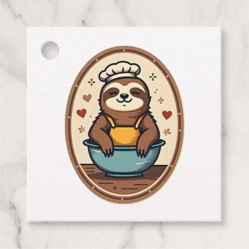 Vintage Sloth Baker Cute Retro Baking Art 2 Favor Tags