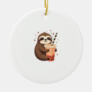 Vintage Sloth Boba Cute Retro Tea Lover 2 Ceramic Ornament