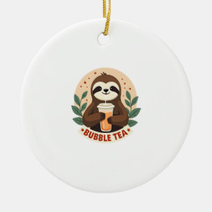 Vintage Sloth Bubble Tea Cute Retro Animal Art 2 Ceramic Ornament