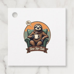 Vintage Sloth Coffee Shirt Calm Morning Humor 2 Favor Tags