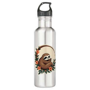 Vintage Sloth Floral Botanical Retro Animal Art 2 Stainless Steel Water Bottle