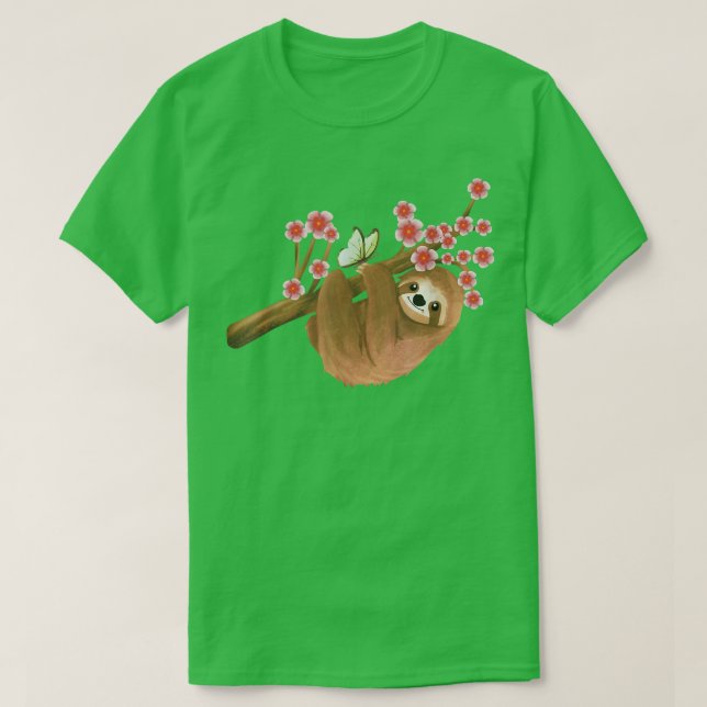Vintage Sloth Gift Japanese Cherry Blossom Flower  T-Shirt (Design Front)
