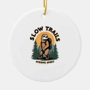 Vintage Sloth Hiking Adventure Quote Design 2 Ceramic Ornament