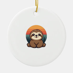 Vintage Sloth Illustration Cute Retro Animal Art 2 Ceramic Ornament