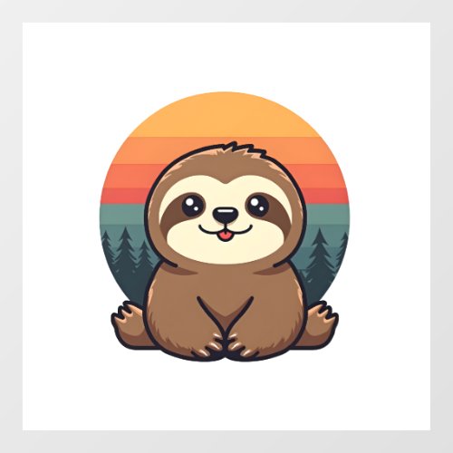 Vintage Sloth Illustration Cute Retro Animal Art 2 Window Cling