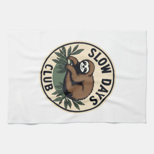 Vintage Sloth Quote Funny Slow Living T-Shirt 2 Kitchen Towel