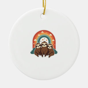 Vintage Sloth Rainbow Retro Cute Animal Art 2 Ceramic Ornament