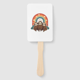 Vintage Sloth Rainbow Retro Cute Animal Art 2 Hand Fan