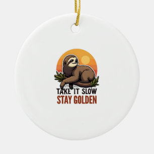 Vintage Sloth Shirt Slow Days Strong Vibes 2 Ceramic Ornament