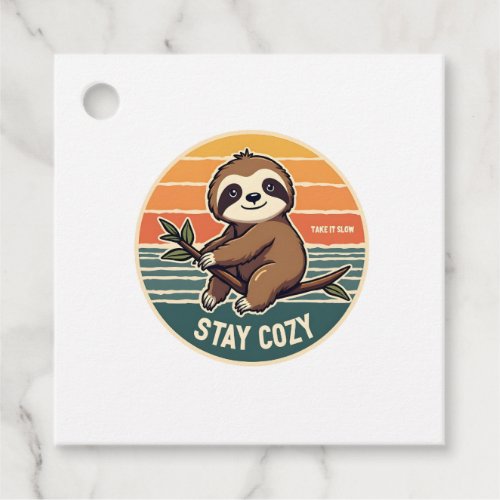 Vintage Sloth Shirt Take It Slow Stay Cozy 2 Favor Tags