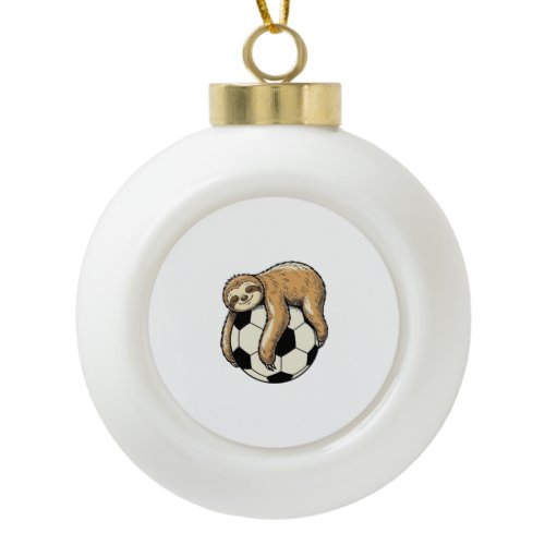 Vintage Sloth Soccer Ball Cute Animal Shirt Design Ceramic Ball Christmas Ornament