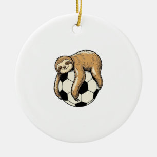 Vintage Sloth Soccer Ball Cute Animal Shirt Design Ceramic Ornament