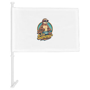 Vintage Sloth Summer Retro Beach Vibes Design 2 Car Flag