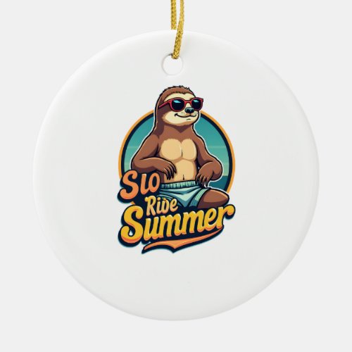 Vintage Sloth Summer Retro Beach Vibes Design 2 Ceramic Ornament