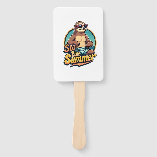 Vintage Sloth Summer Retro Beach Vibes Design 2 Hand Fan