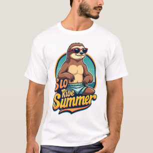 Vintage Sloth Summer Retro Beach Vibes Design 2 T-Shirt